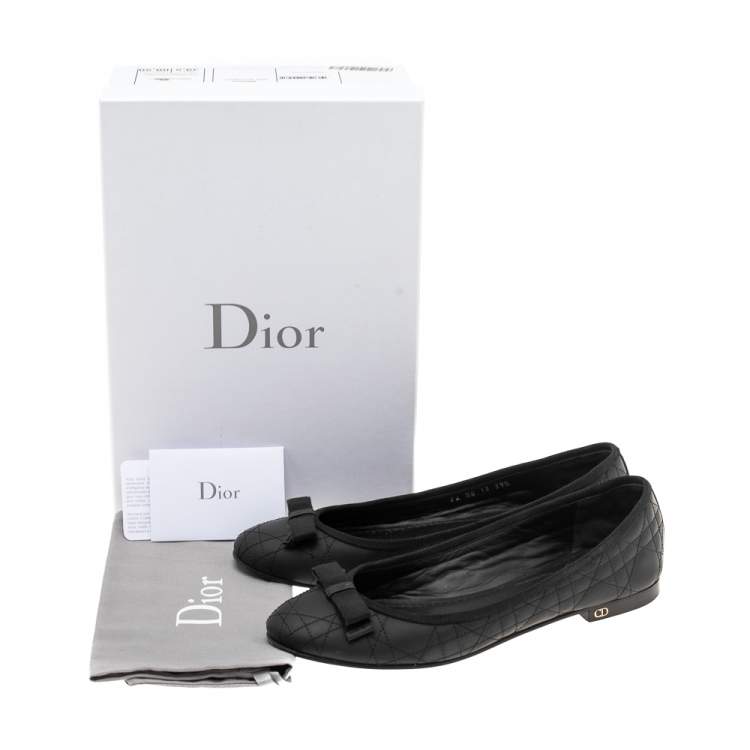 Pre Owned Dior Black Cannage Rubber Bow Ballet Flats Size 39.5