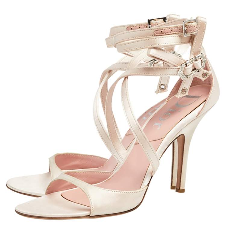 Pre Owned Dior Pink Satin Strappy Sandals Size 37.5