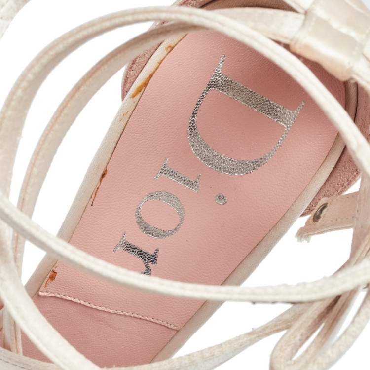 Pre Owned Dior Pink Satin Strappy Sandals Size 37.5