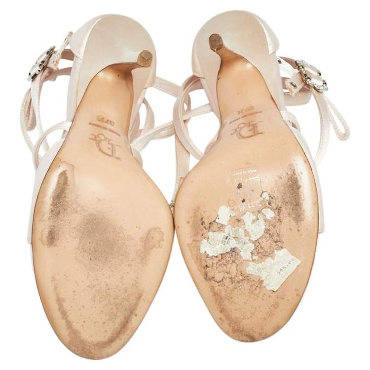 Pre Owned Dior Pink Satin Strappy Sandals Size 37.5