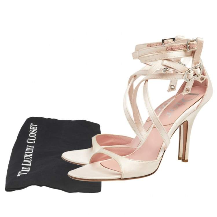 Pre Owned Dior Pink Satin Strappy Sandals Size 37.5