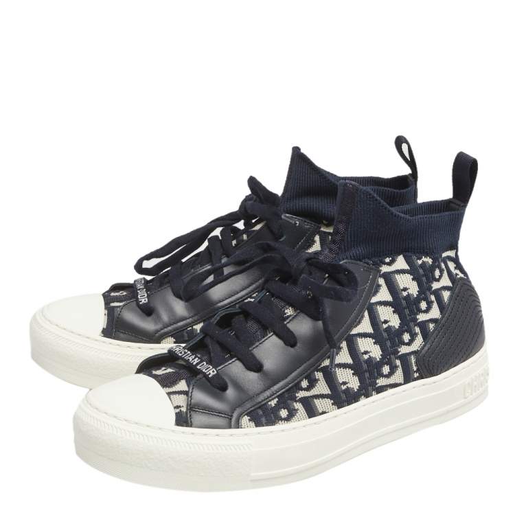 Pre Owned Dior Navy Blue Fabric And Leather  Walk'n'Dior High Top Sneakers Size 38