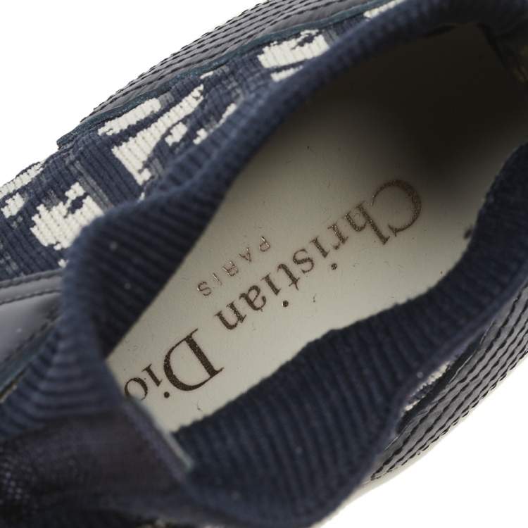 Pre Owned Dior Navy Blue Fabric And Leather  Walk'n'Dior High Top Sneakers Size 38