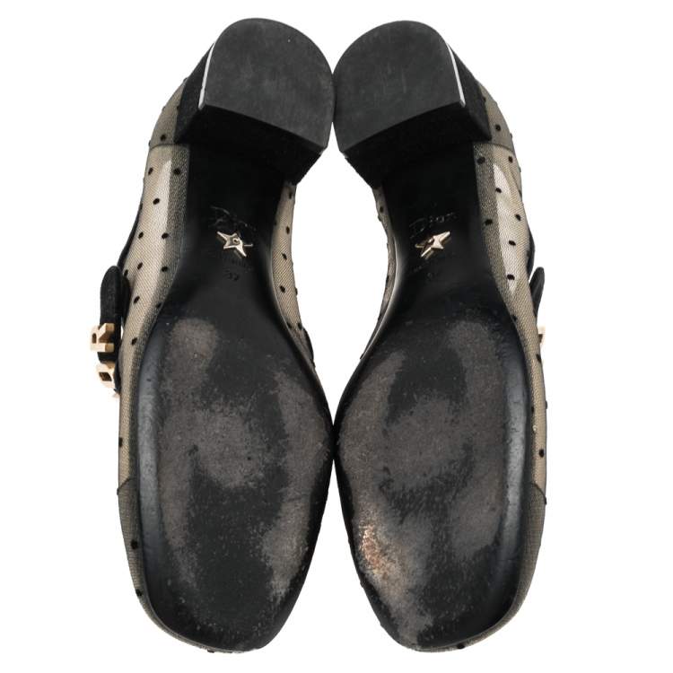 Pre Owned Dior Black Mesh And Suede Baby-D Mary Jane Flats Size 37