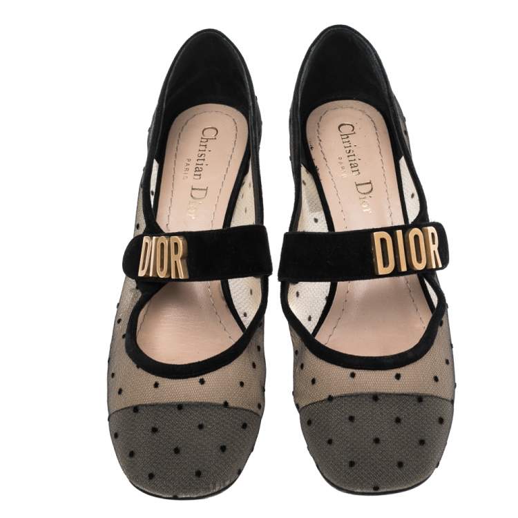 Pre Owned Dior Black Mesh And Suede Baby-D Mary Jane Flats Size 37