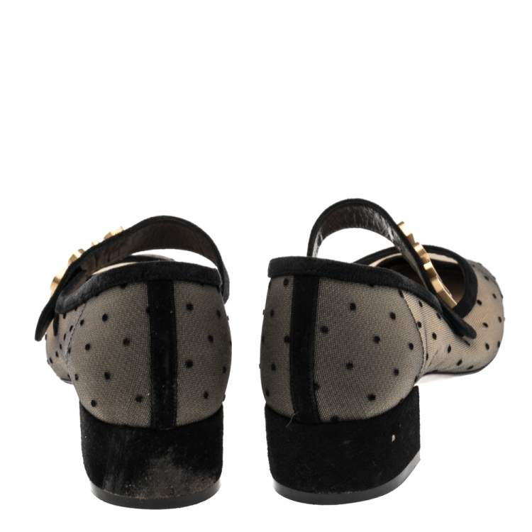 Pre Owned Dior Black Mesh And Suede Baby-D Mary Jane Flats Size 37