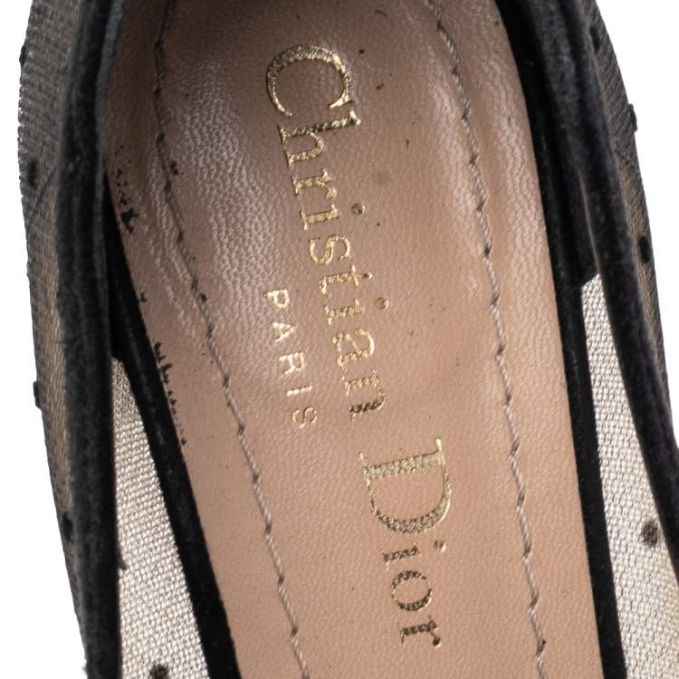 Pre Owned Dior Black Mesh And Suede Baby-D Mary Jane Flats Size 37