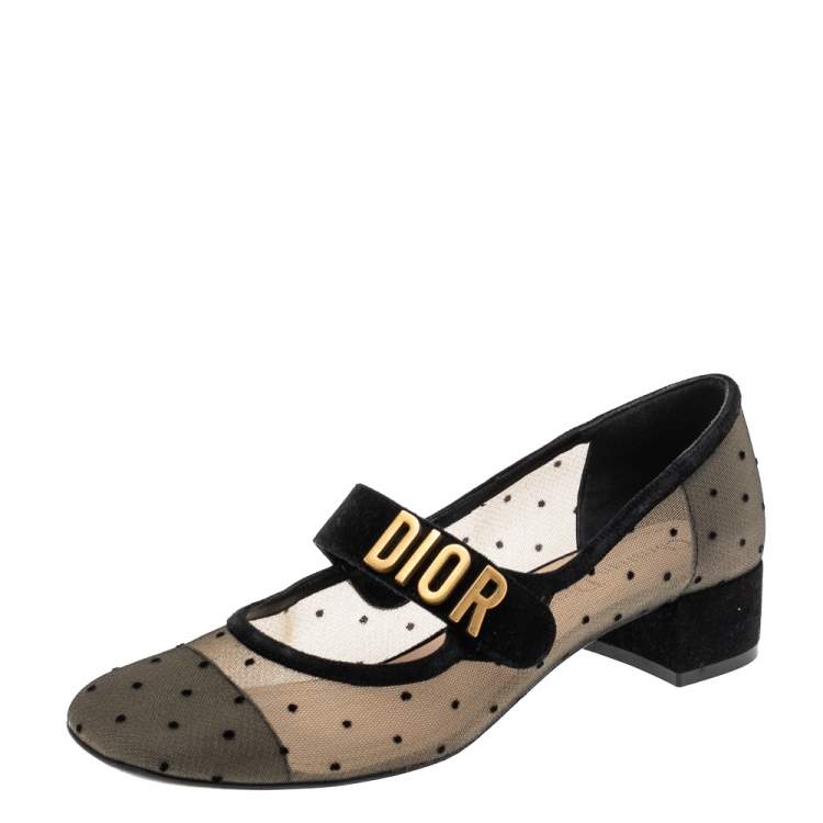 Pre Owned Dior Black Mesh And Suede Baby-D Mary Jane Flats Size 37