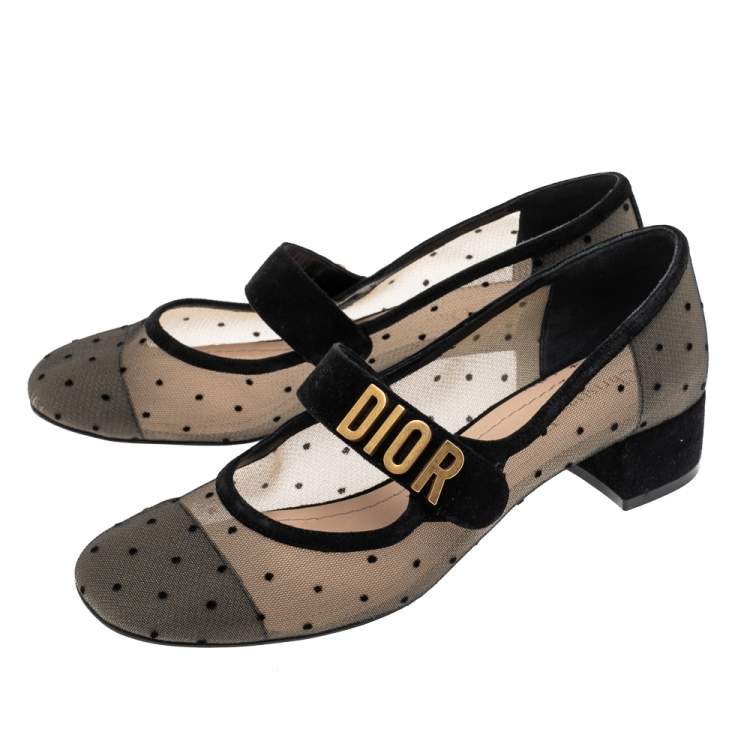 Pre Owned Dior Black Mesh And Suede Baby-D Mary Jane Flats Size 37