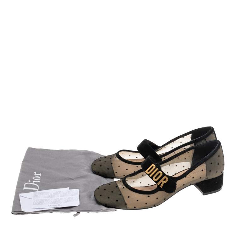Pre Owned Dior Black Mesh And Suede Baby-D Mary Jane Flats Size 37