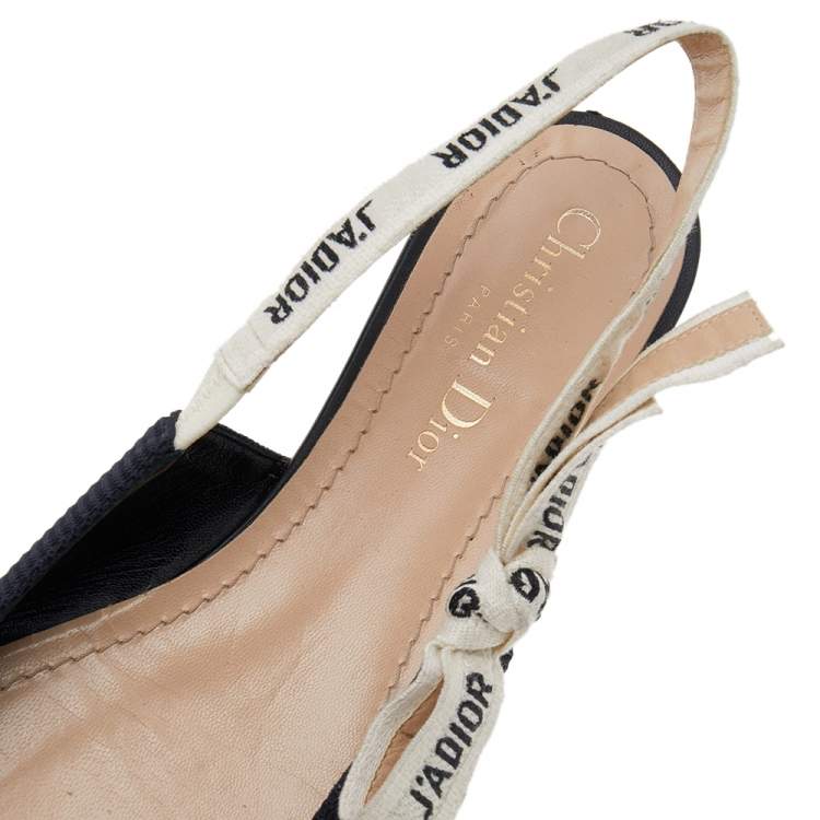 Pre Owned Dior Black Technical Fabric And J'adior Ribbon Pointed Toe Slingback Flats Size 37.5