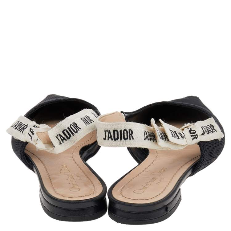 Pre Owned Dior Black Technical Fabric And J'adior Ribbon Pointed Toe Slingback Flats Size 37.5