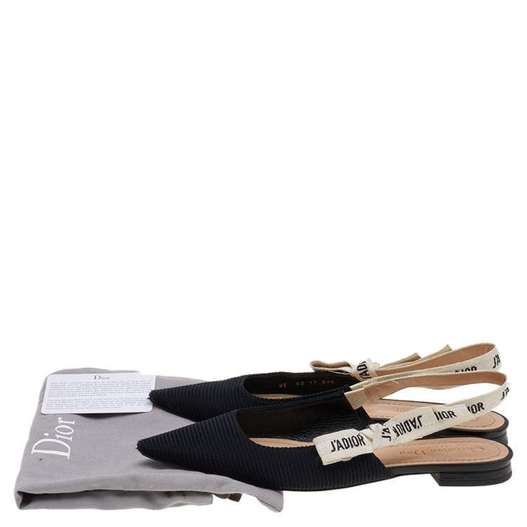 Pre Owned Dior Black Technical Fabric And J'adior Ribbon Pointed Toe Slingback Flats Size 37.5