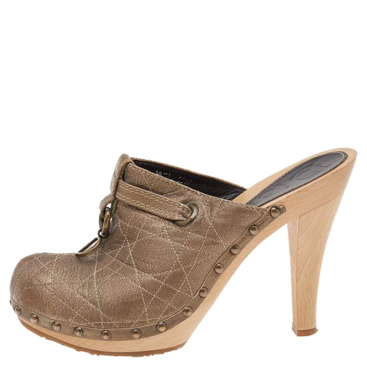 Pre Owned Dior Brown Leather Clog Mules Size 39