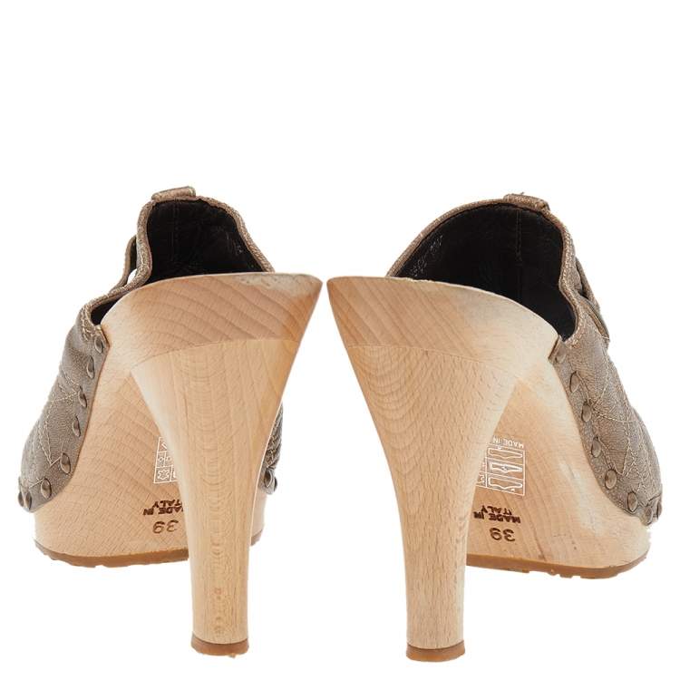 Pre Owned Dior Brown Leather Clog Mules Size 39