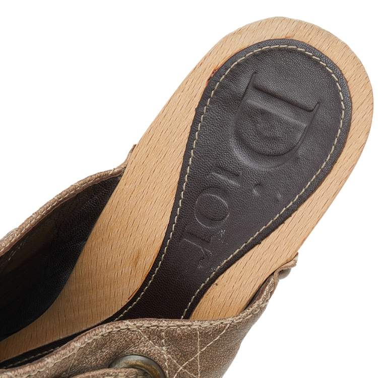 Pre Owned Dior Brown Leather Clog Mules Size 39