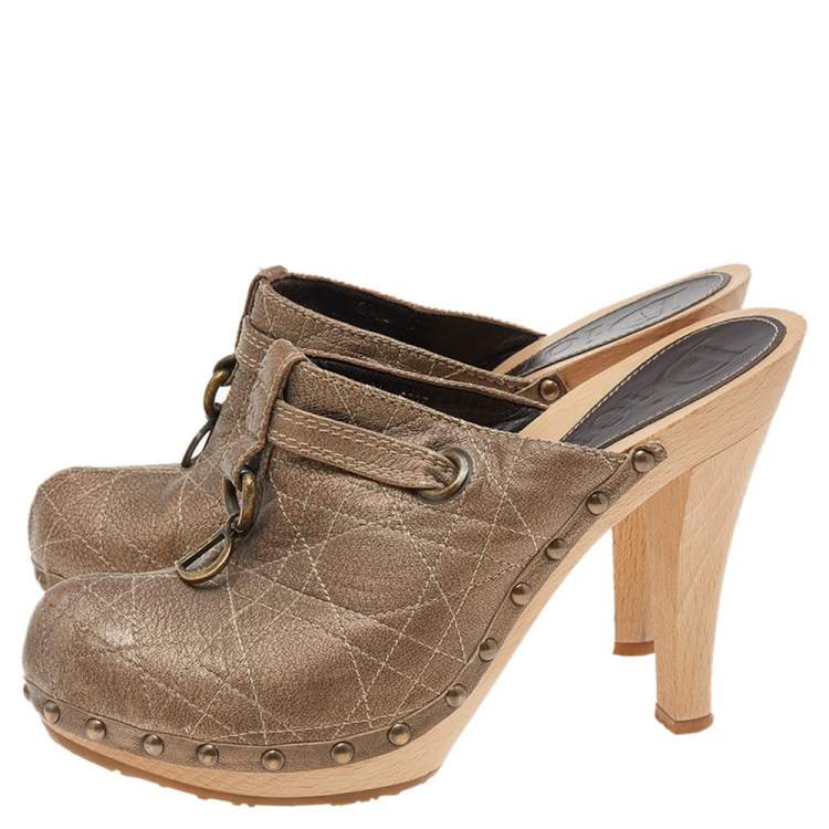 Pre Owned Dior Brown Leather Clog Mules Size 39