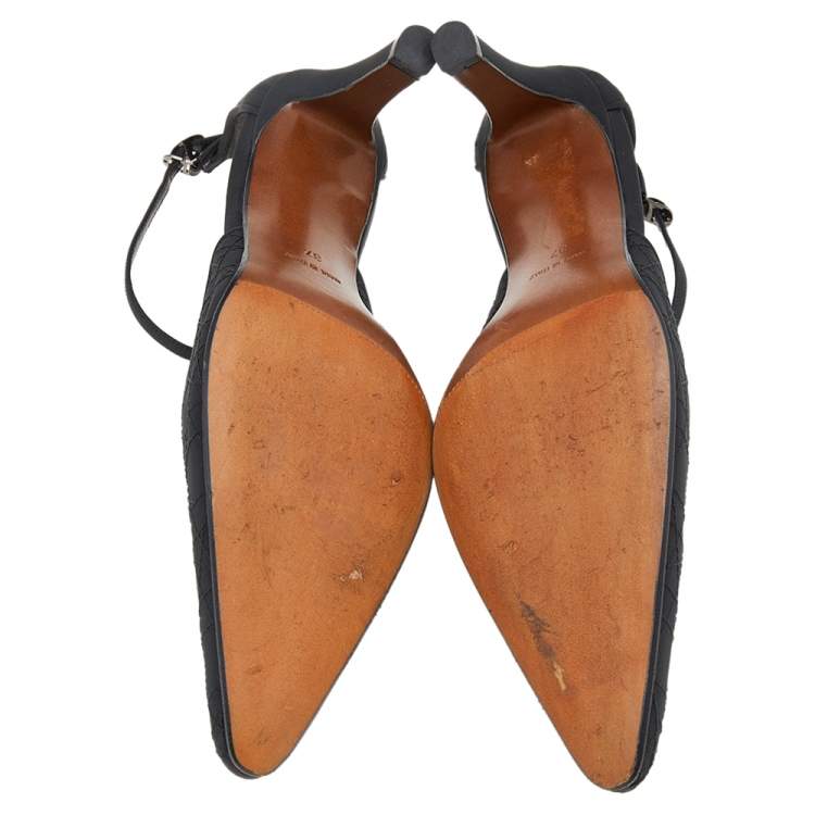 Pre Owned Dior Black Cannage Fabric Ankle Strap Pointed Toe Sandals Size 37