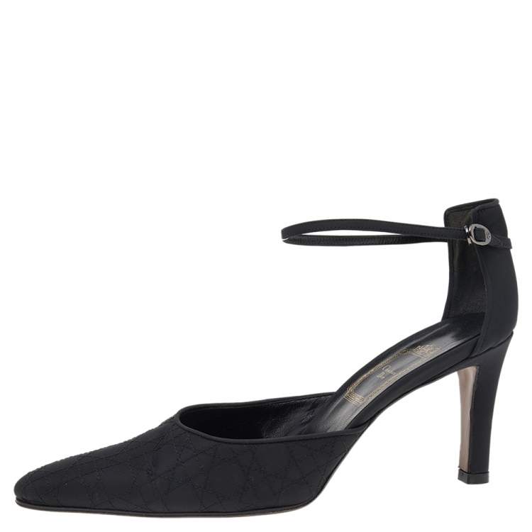 Pre Owned Dior Black Cannage Fabric Ankle Strap Pointed Toe Sandals Size 37