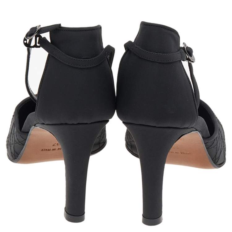 Pre Owned Dior Black Cannage Fabric Ankle Strap Pointed Toe Sandals Size 37