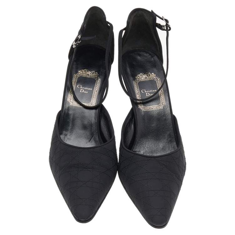 Pre Owned Dior Black Cannage Fabric Ankle Strap Pointed Toe Sandals Size 37