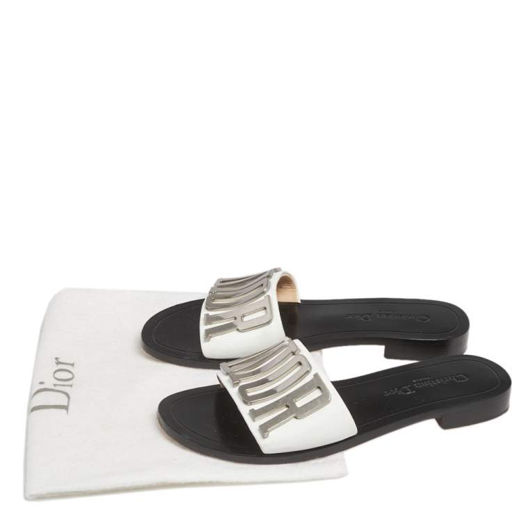 Pre Owned Dior White Leather Diorevolution Flat Slides Size 38
