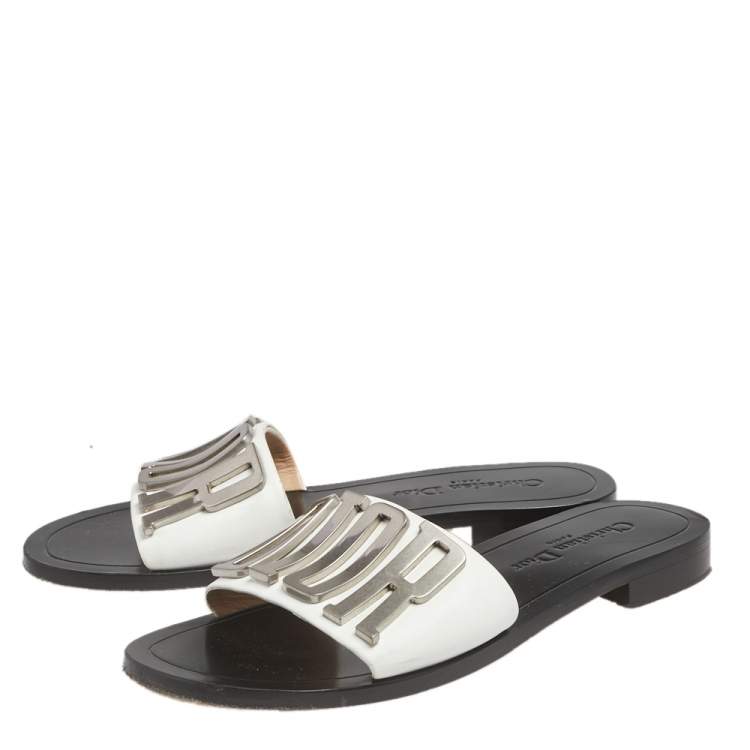 Pre Owned Dior White Leather Diorevolution Flat Slides Size 38