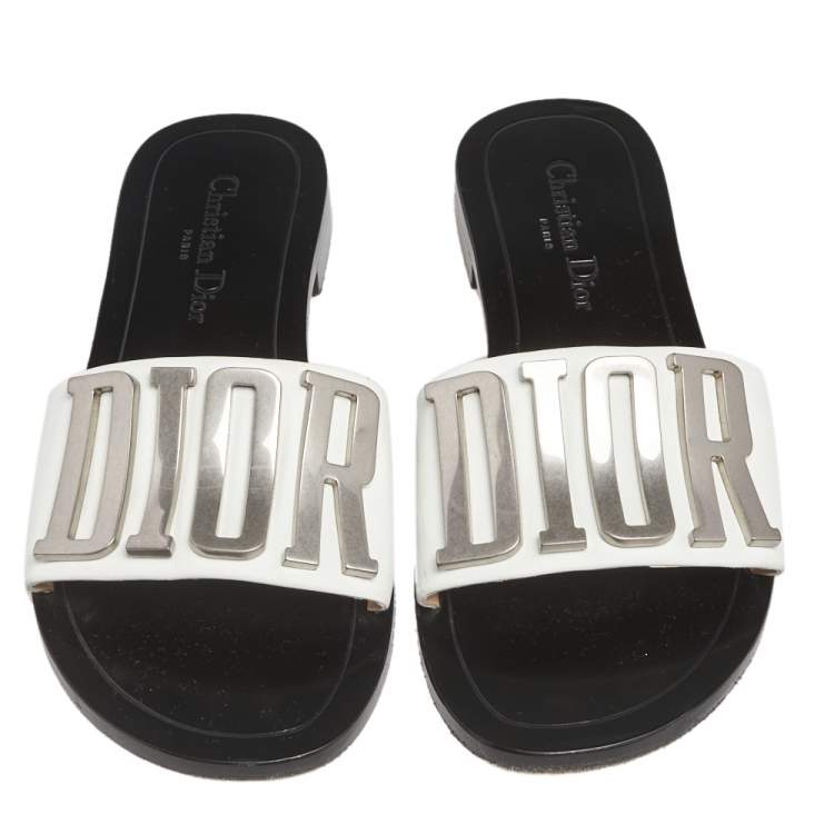 Pre Owned Dior White Leather Diorevolution Flat Slides Size 38
