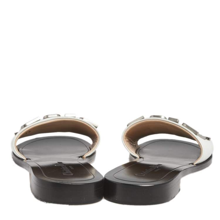 Pre Owned Dior White Leather Diorevolution Flat Slides Size 38