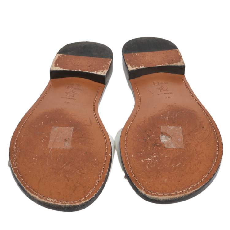 Pre Owned Dior White Leather Diorevolution Flat Slides Size 38