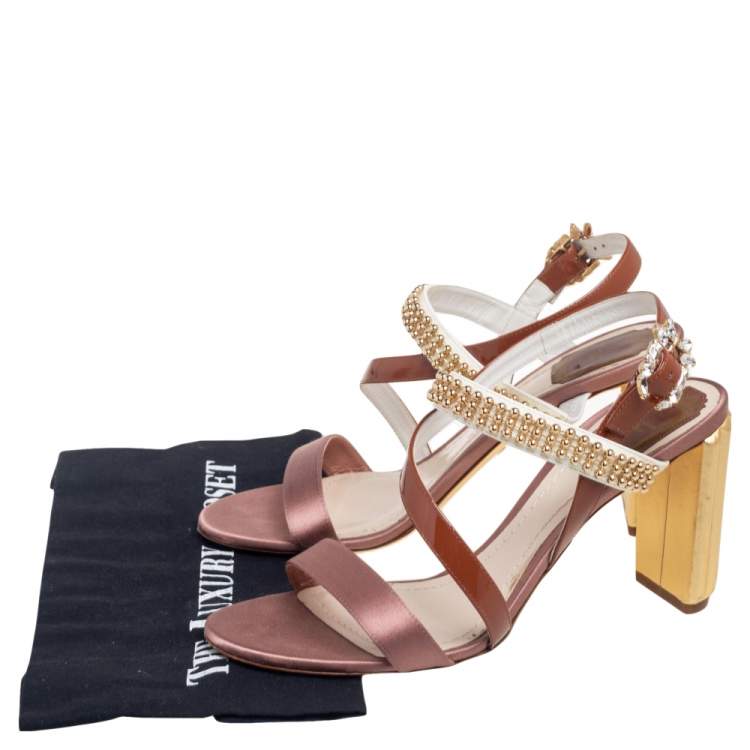 Pre Owned Dior Multicolor Patent Leather and Satin Crystal Embellished Buckle Sandals Size 40