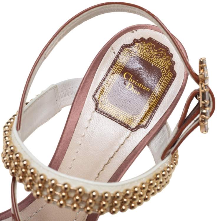 Pre Owned Dior Multicolor Patent Leather and Satin Crystal Embellished Buckle Sandals Size 40