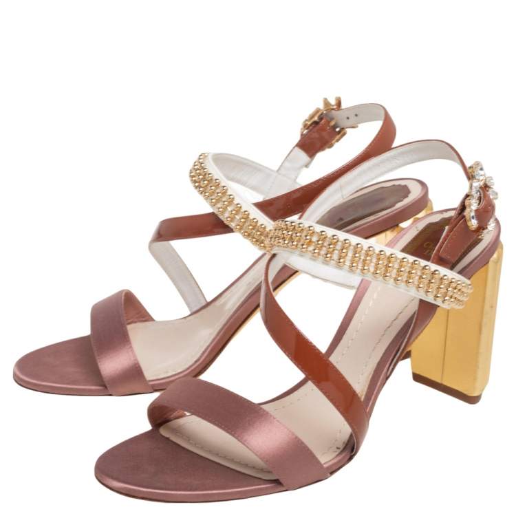 Pre Owned Dior Multicolor Patent Leather and Satin Crystal Embellished Buckle Sandals Size 40
