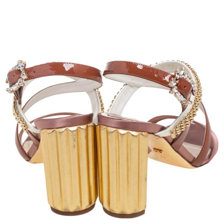 Pre Owned Dior Multicolor Patent Leather and Satin Crystal Embellished Buckle Sandals Size 40