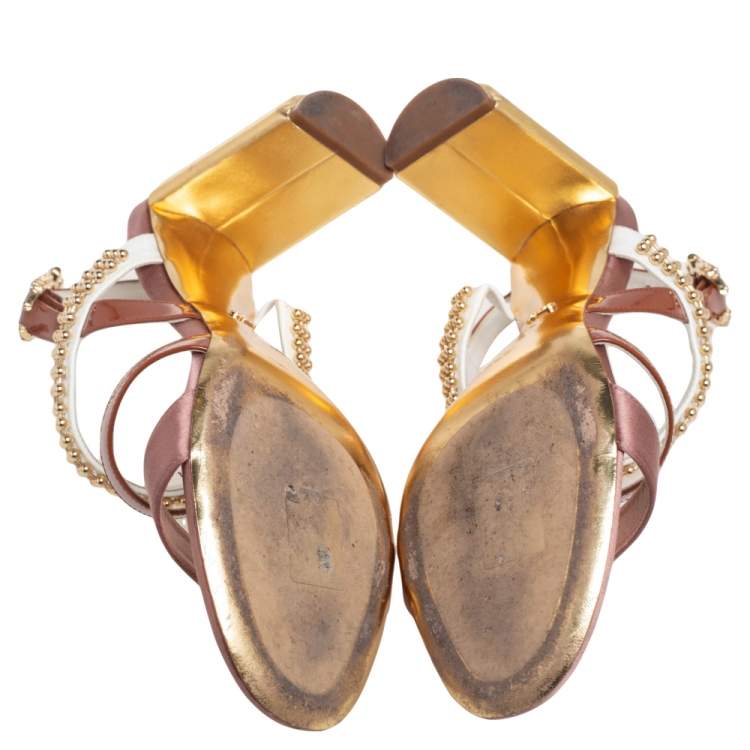 Pre Owned Dior Multicolor Patent Leather and Satin Crystal Embellished Buckle Sandals Size 40