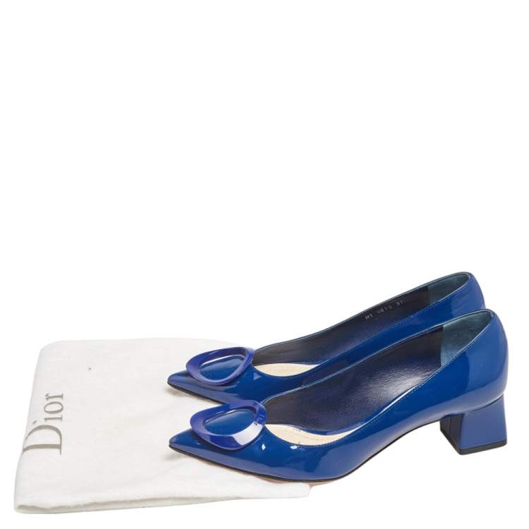 Pre Owned Dior Blue Patent Leather Pointed Toe Pumps Size 37.5