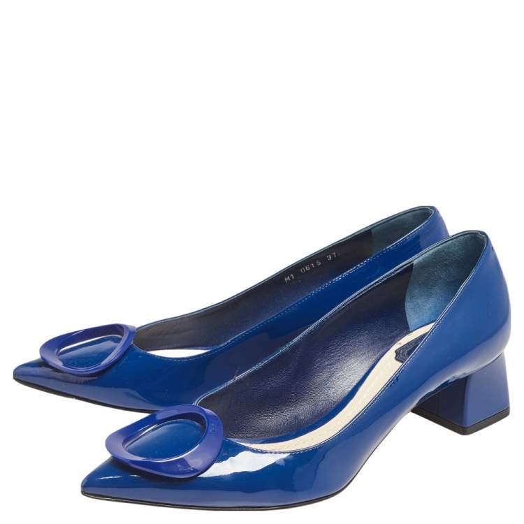 Pre Owned Dior Blue Patent Leather Pointed Toe Pumps Size 37.5