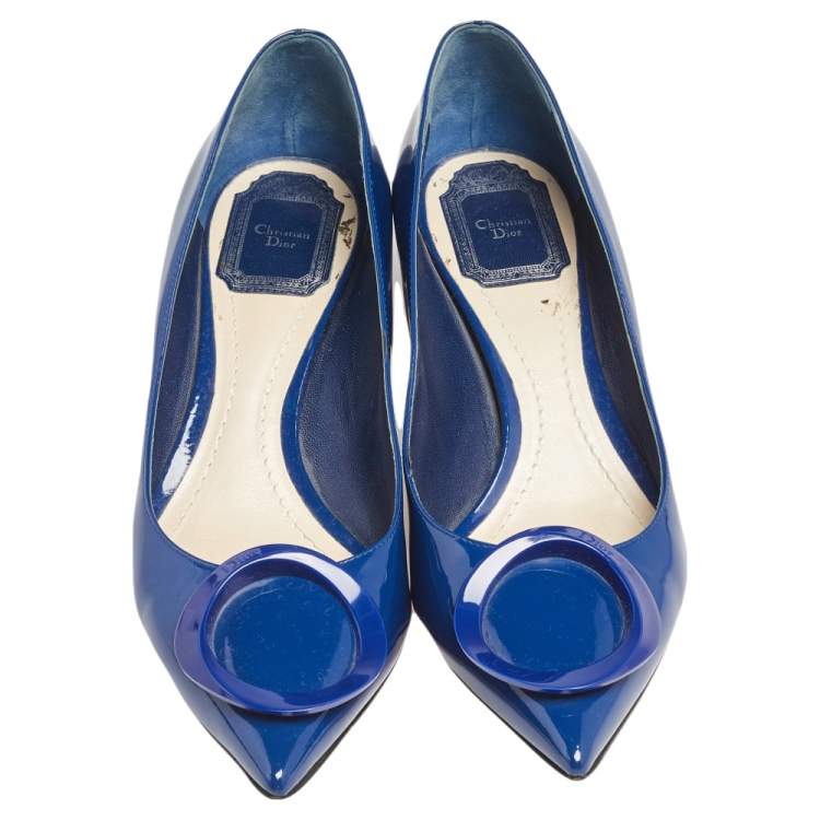Pre Owned Dior Blue Patent Leather Pointed Toe Pumps Size 37.5