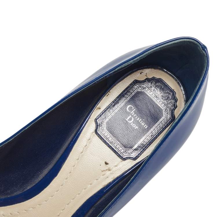 Pre Owned Dior Blue Patent Leather Pointed Toe Pumps Size 37.5