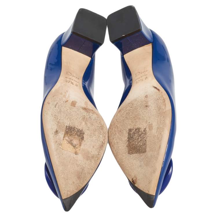 Pre Owned Dior Blue Patent Leather Pointed Toe Pumps Size 37.5
