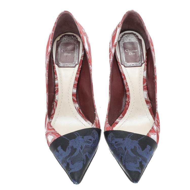 Pre Owned Dior Blue/Red Floral Brocade Fabric Pumps Size 35