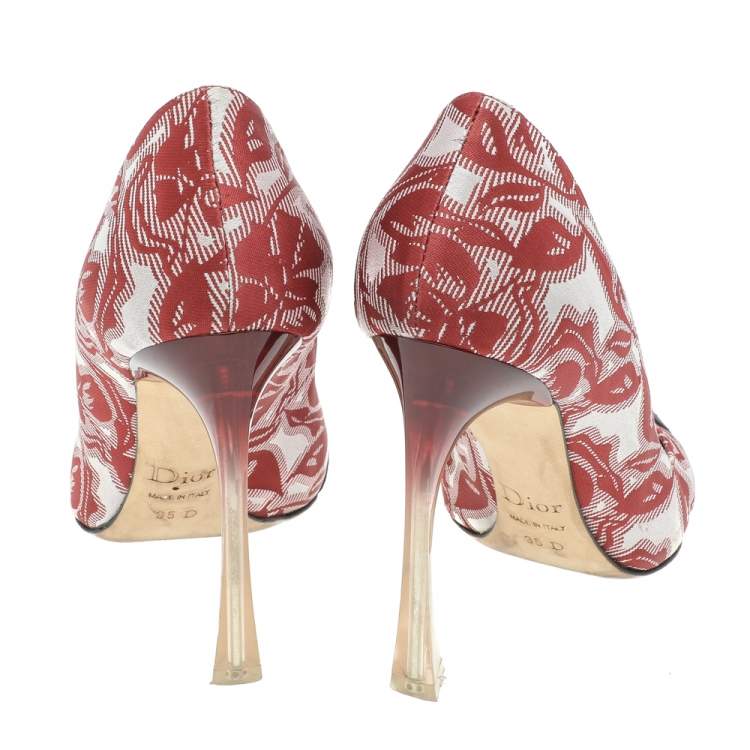 Pre Owned Dior Blue/Red Floral Brocade Fabric Pumps Size 35