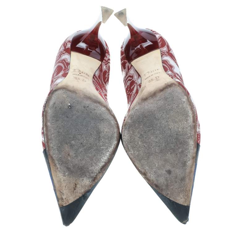 Pre Owned Dior Blue/Red Floral Brocade Fabric Pumps Size 35