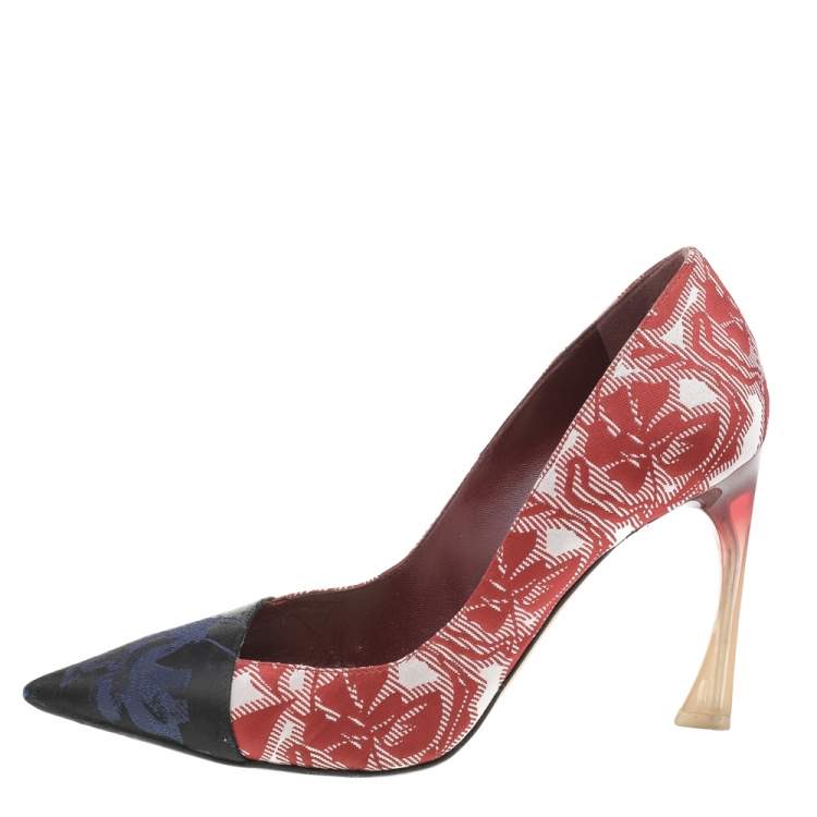Pre Owned Dior Blue/Red Floral Brocade Fabric Pumps Size 35