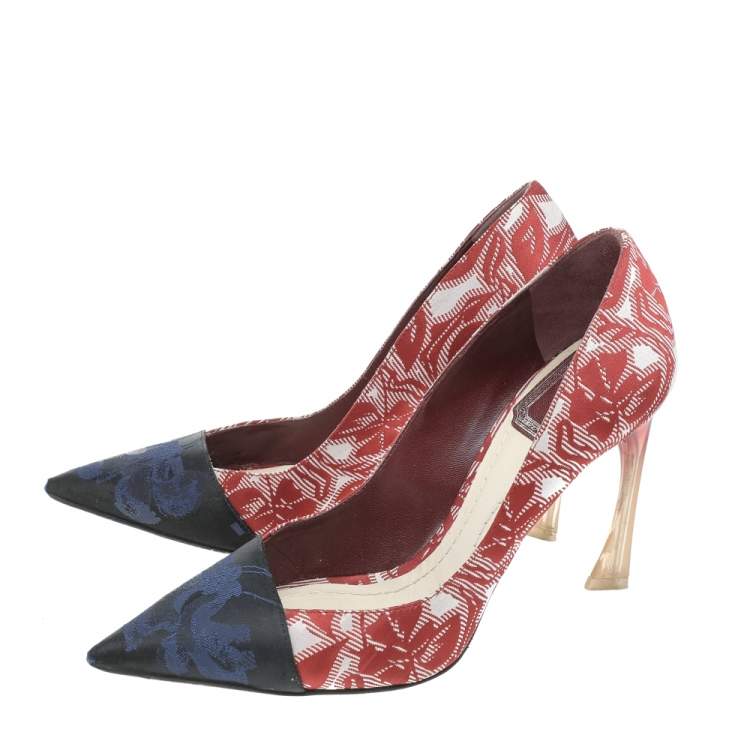 Pre Owned Dior Blue/Red Floral Brocade Fabric Pumps Size 35