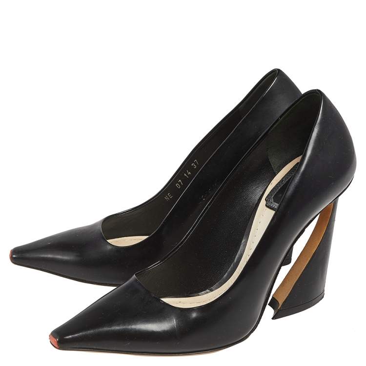 Pre Owned Dior Black Leather Pointed Toe Curved Heel Pumps Size 37