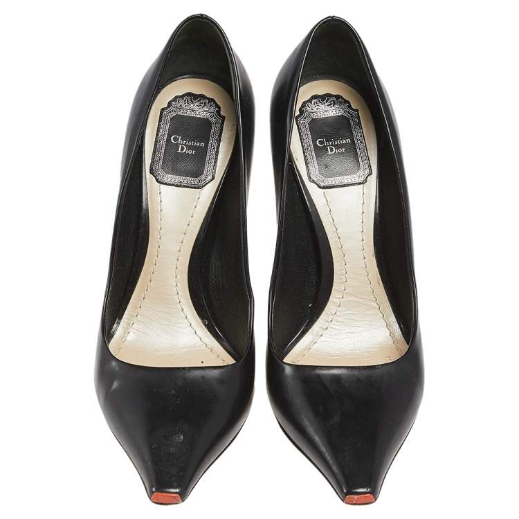 Pre Owned Dior Black Leather Pointed Toe Curved Heel Pumps Size 37