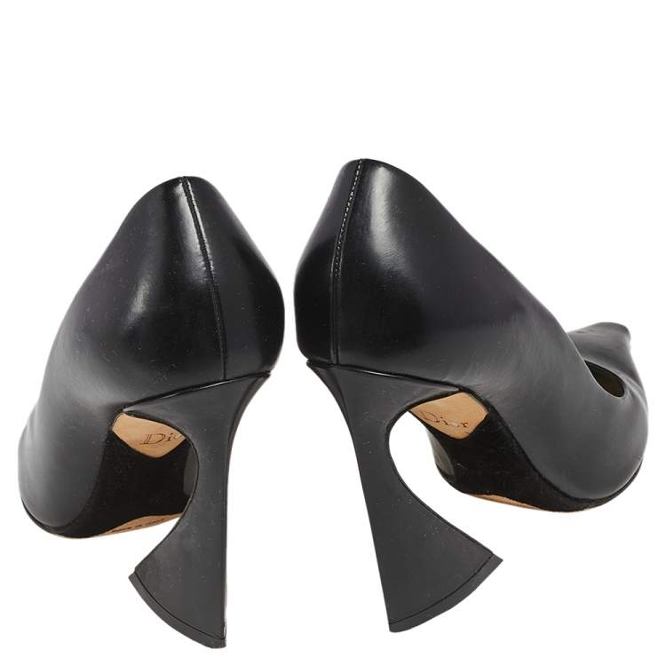 Pre Owned Dior Black Leather Pointed Toe Curved Heel Pumps Size 37