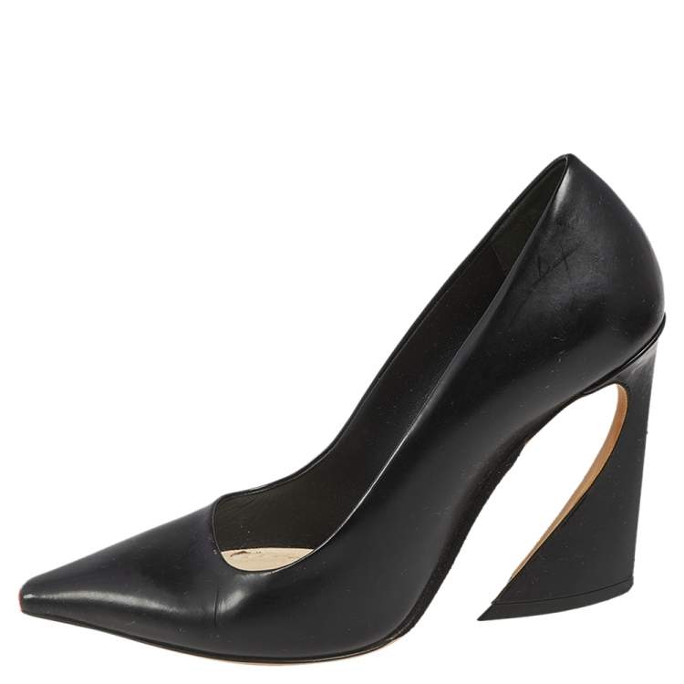 Pre Owned Dior Black Leather Pointed Toe Curved Heel Pumps Size 37