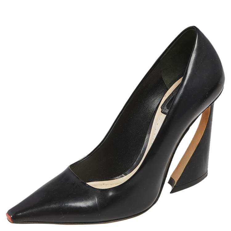 Pre Owned Dior Black Leather Pointed Toe Curved Heel Pumps Size 37